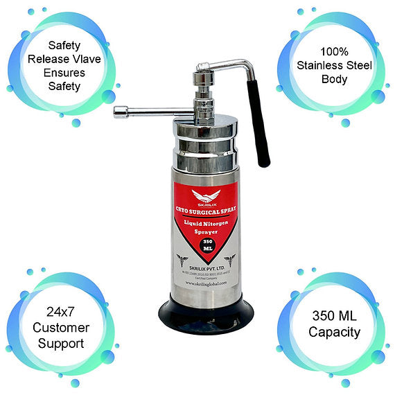 Professional Mini Cryo Gun Liquid Nitrogen Sprayer Dermatologist freeze Gun 350 ML Stainless steel build