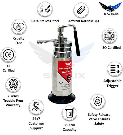 Professional Mini Cryo Gun Liquid Nitrogen Sprayer Dermatologist freeze Gun 350 ML Stainless steel build