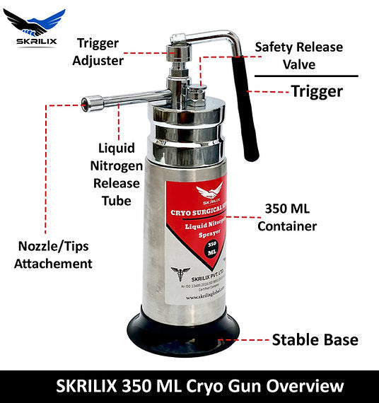 Professional Mini Cryo Gun Liquid Nitrogen Sprayer Dermatologist freeze Gun 350 ML Stainless steel build